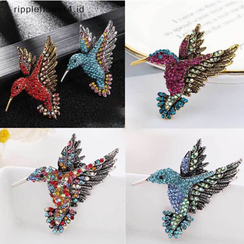 {rippleflower4.id} Bros Hummingbird Berlian Imitasi Untuk Wanita Perhiasan Gaya Burung Lucu Brooch Pin~