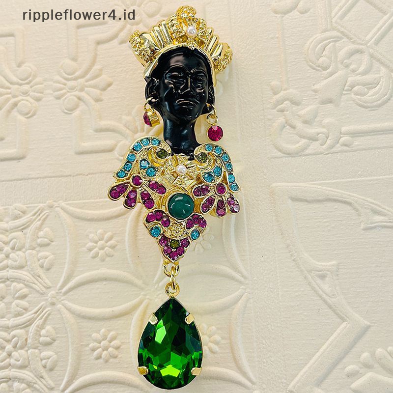 {rippleflower4.id} Fashion Hijau Tetesan Air Berlian Imitasi Rumbai Korsase Afrika Wanita Bros Berlian Imitasi Cantik Lady Pesta Kantor Bros Pin Hadiah~