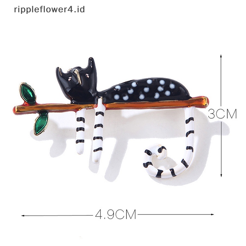 {rippleflower4.id} Fashion Kucing Malas Duduk Di Pohon Enamel Bros Untuk Wanita Lapel Pakaian Aksesoris Perhiasan Pesta~