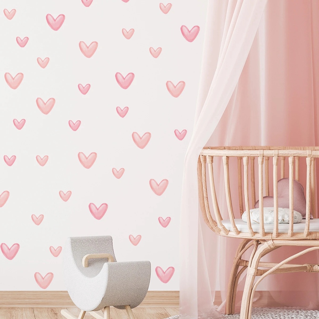 Kamar Tidur Anak Pink Love Wall Decor Sticker/6Pcs Stiker Dinding Seni Hati Pink Lucu/Kamar Tidur Bayi Perekat Diri Wallpaper Tahan Air Dekorasi/Dekorasi Kawaii Kamar Anak Perempuan