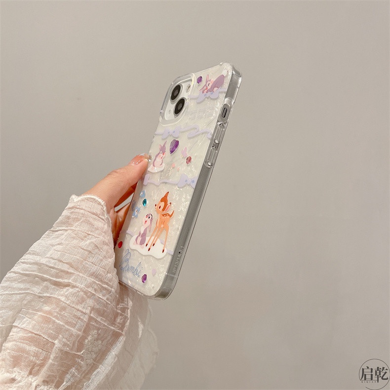 Ins Fawn Bambi Cocok Untuk iPhone 14 Pro Max Casing Ponsel iPhone Double-layer Motif Printing Kompatibel Dengan Iphone13 13pro 13prm iPhone 11 11pro 14plus 12Pro Max Casing Ponsel TPU Tahan Guncangan