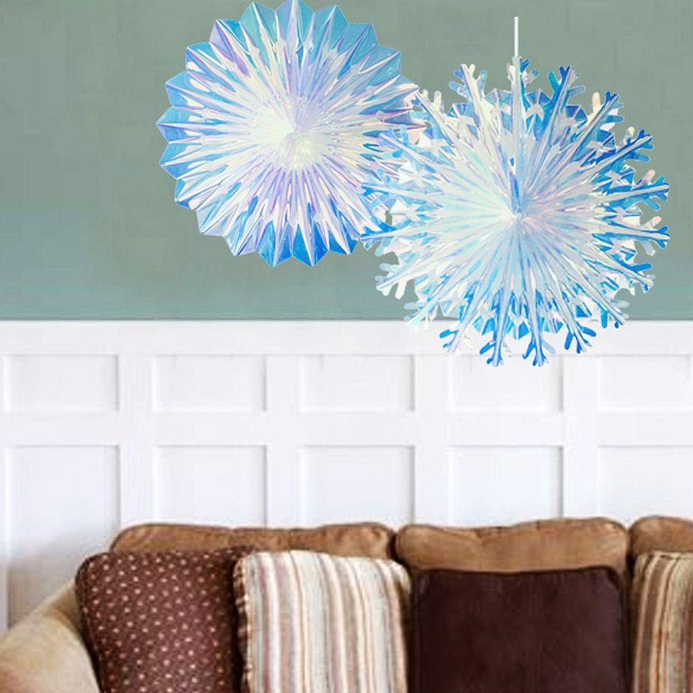 [Elegan] Neon Film 3D Multifungsi Dekorasi Rumah Snowflake Fan Properti Fotografi Ornamen Natal