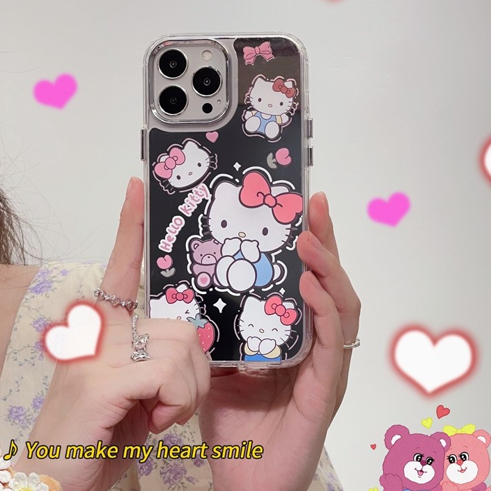 Fashion Silver Hello Kitty Mirror Soft TPU Case iP iPhone 11 12 13 14 Pro Max New FTD Casing Apple