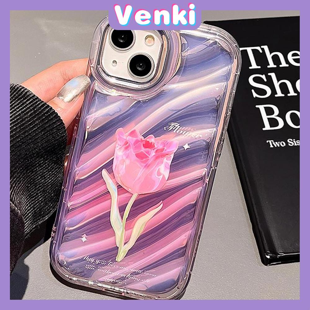 VENKI - Untuk iPhone 11 iPhone Case Laser Reflektif Bening Phone Case TPU Lembut Shockproof Airbag Phone Case Cantik Tulip Kompatibel dengan iPhone 14 13 Pro Max 12 Pro Max XR XR 7 8Plus
