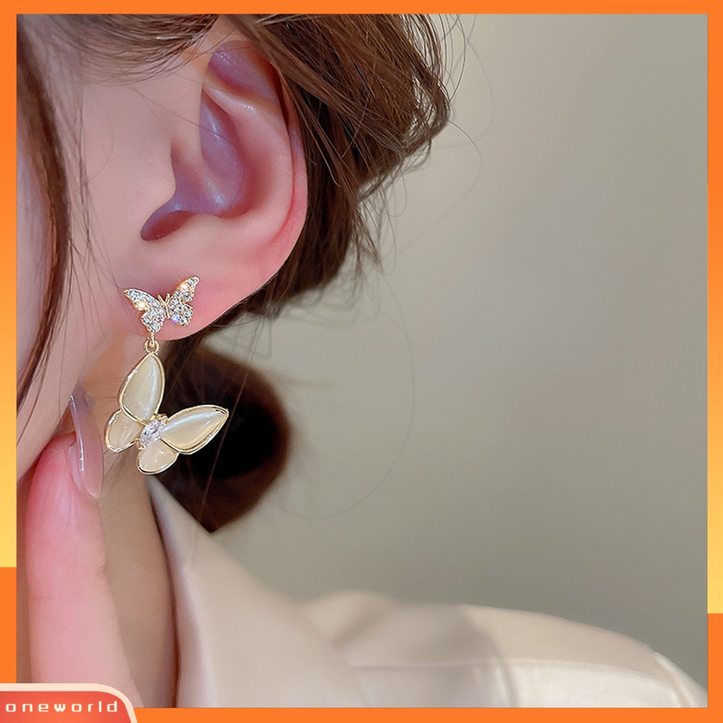 [WOD] 1pasang Anting Menjuntai Kupu-Kupu Perhiasan Opal Imitasi Bersinar Gaya Korea Anting Untuk Pesta Pernikahan Perjamuan Prom