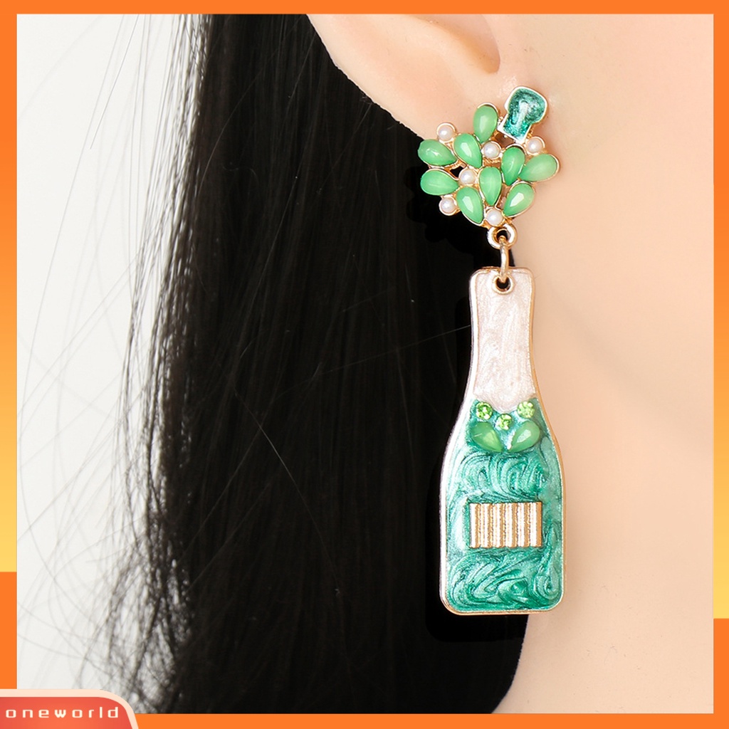 [WOD] 1pasang Anting Menjuntai Bentuk Botol Wine Rhinestones Perhiasan Indah Mutiara Imitasi Stud Earrings Untuk Pacaran
