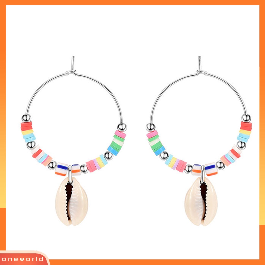 [WOD] 1pasang Drop Anting Warna-Warni Manis Manik-Manik Gaya Boho All-match Hias Hadiah Wanita Kerang Liontin Menjuntai Anting Perhiasan Untuk Pacaran