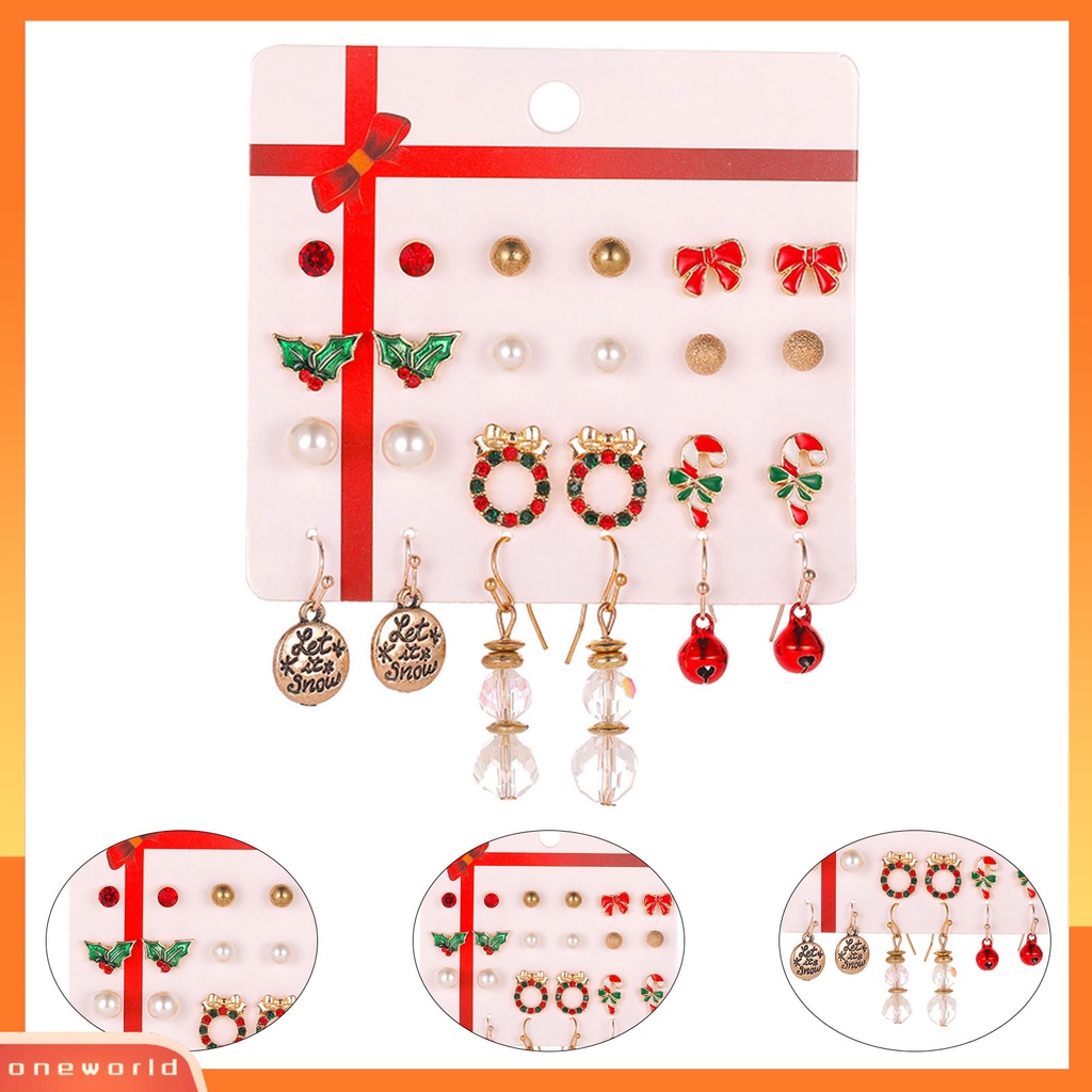 [WOD] 12pasang Anting Natal Warna-Warni Indah Bell Elk Stud Earrings Untuk Tahun Baru