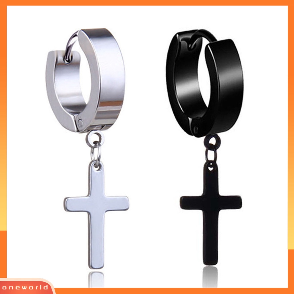 [WOD] 1pc Unisex Menjuntai Anting Cross Hip Hop Perhiasan Simple Bright Luster Hoop Earring Untuk Pesta