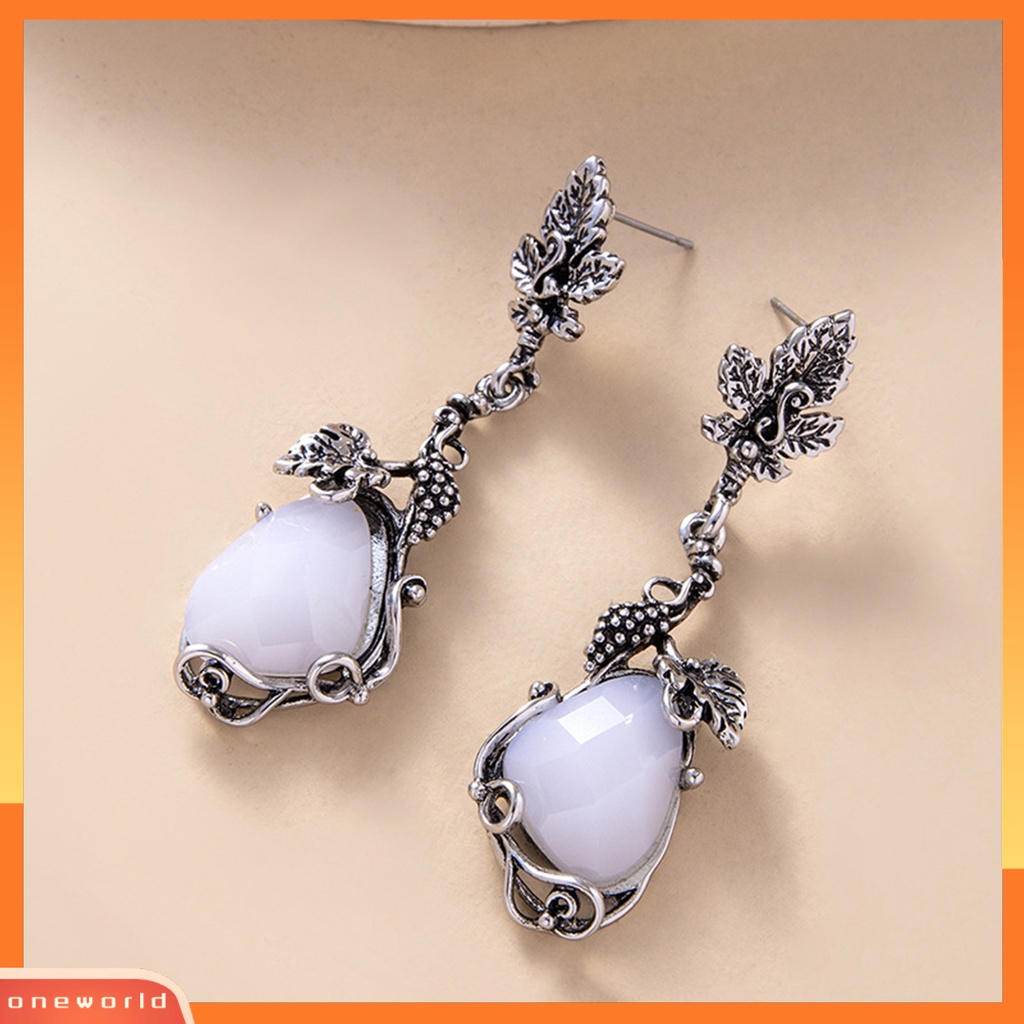 [WOD] 1pasang Ear Stud Nyaman Tidak Luntur Gaya Vintage Indah Sehari Hari Memakai Alloy White Opal Drop Earrings Untuk Perjamuan