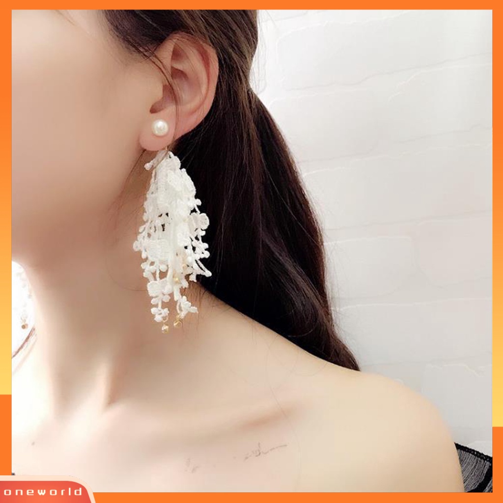 [WOD] B253 Drop Earrings Anti Alergi Hias Glittery Temperamen Wanita Rumbai Pita Mutiara Imitasi Anting Panjang Untuk Pacaran