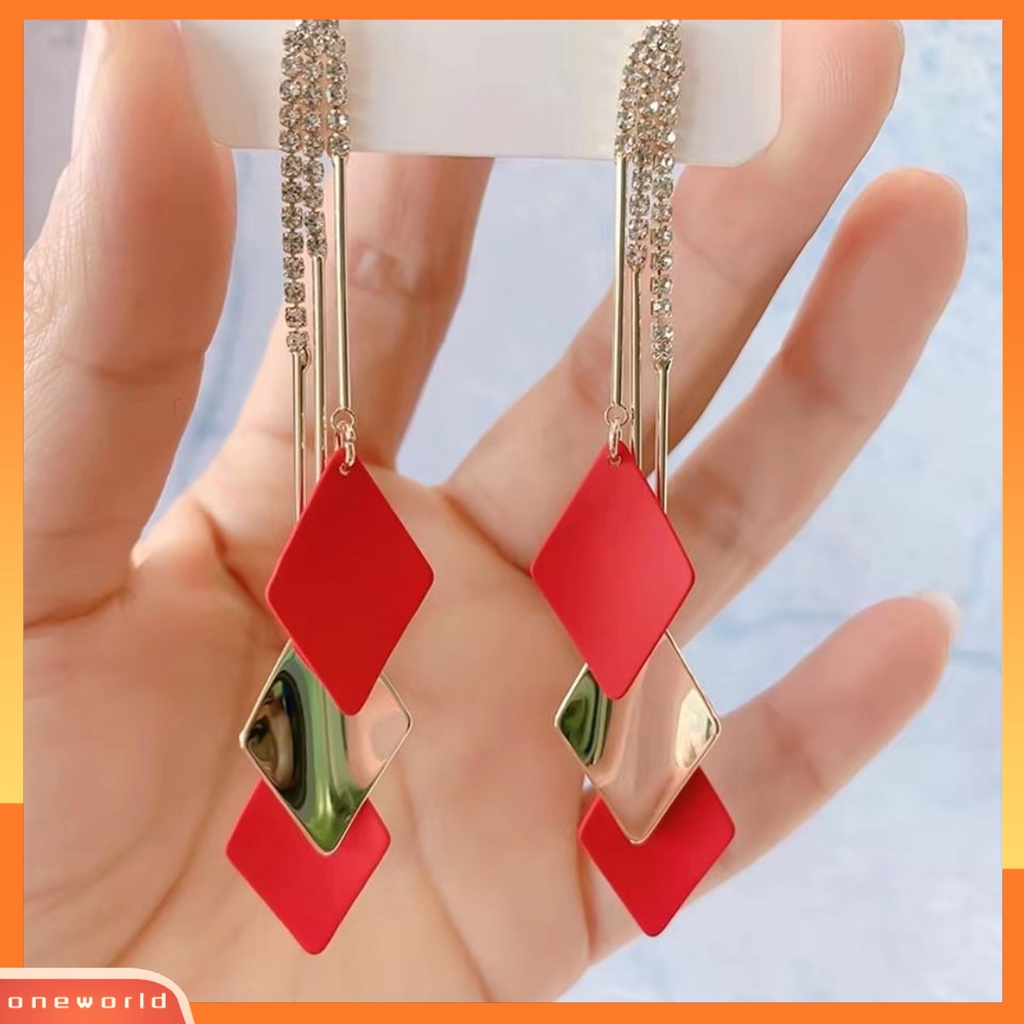 [WOD] 1pasang Anting Wanita Menjuntai Rumbai Berlian Imitasi Geometris Anggun Drop Earrings Untuk Hadiah