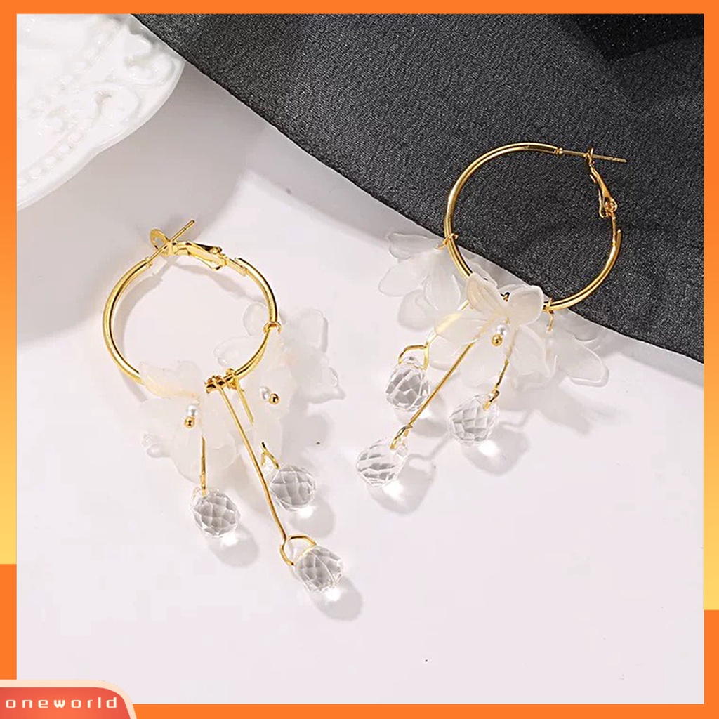 [WOD] 1pasang Wanita Anting Berlian Imitasi Bunga Liontin Romantis Lingkaran Besar Hypoallergenic Hiasan Telinga Aksesori Fashion Drop Menjuntai Anting Untuk Pacaran