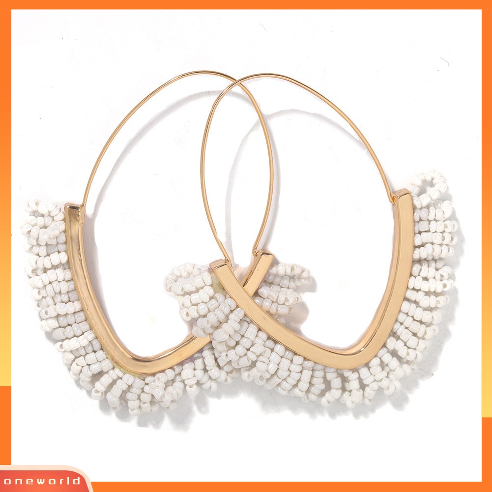 [WOD] Bohemian Wanita Manik-Manik Rumbai Geometris Menjuntai Kait Anting Liburan Perhiasan Hadiah