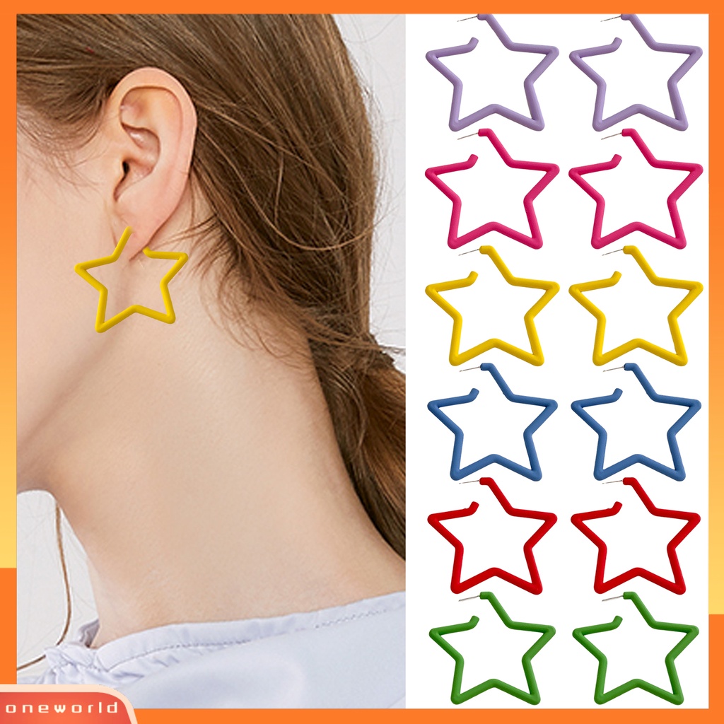 [WOD] Wanita Anting Warna Solid Berlebihan Hip Hop Bintang Besar Kokoh Menjuntai Anting-Anting Perhiasan Perempuan