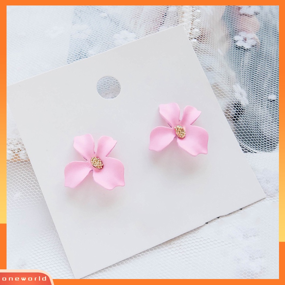 [WOD] Wanita Fashion Manis Asimetris Lukisan Bunga Telinga Studs Earrings Perhiasan Hadiah