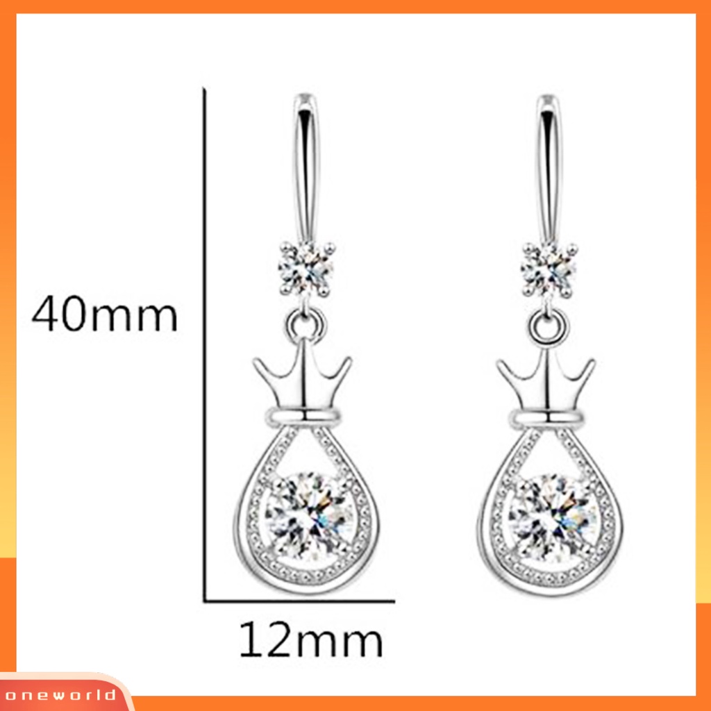 [WOD] 1pasang Anting Bentuk Tetes Mahkota Berlian Imitasi Hias Logam Pacaran Menjuntai Earring Untuk Wanita