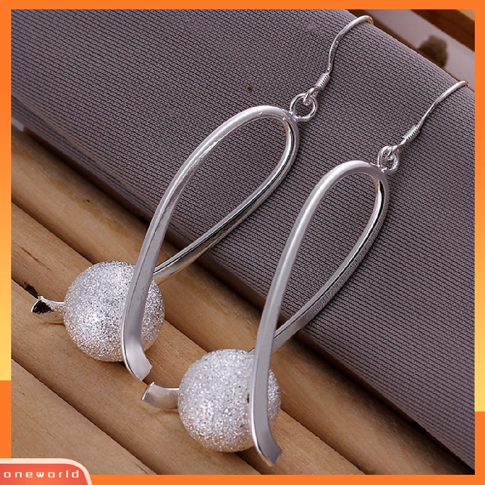 [WOD] Perhiasan Pesta Wanita Elegan Perak Disepuh Kait Menjuntai Frosted Bead Earrings