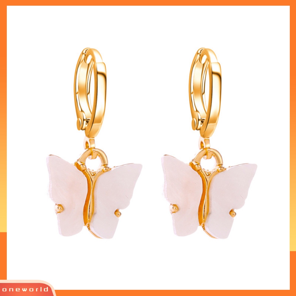 [WOD] Wanita Manis Permen Warna Akrilik Kupu-Kupu Menjuntai Huggie Earrings Perhiasan Hadiah