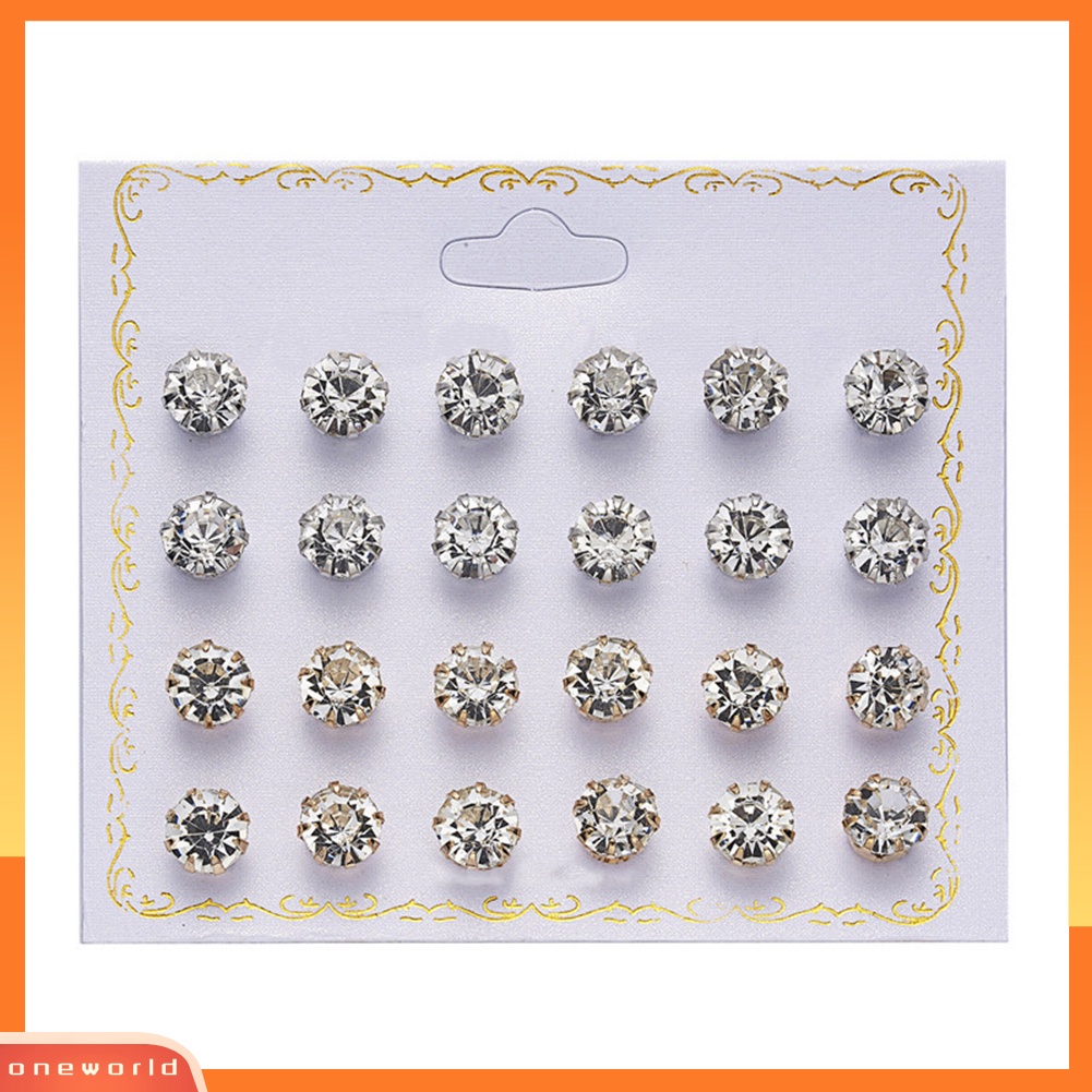 [WOD] 12pasang Fashion Wanita Zirkon Berlian Imitasi Mutiara Imitasi Hias Stud Earrings Jewelry