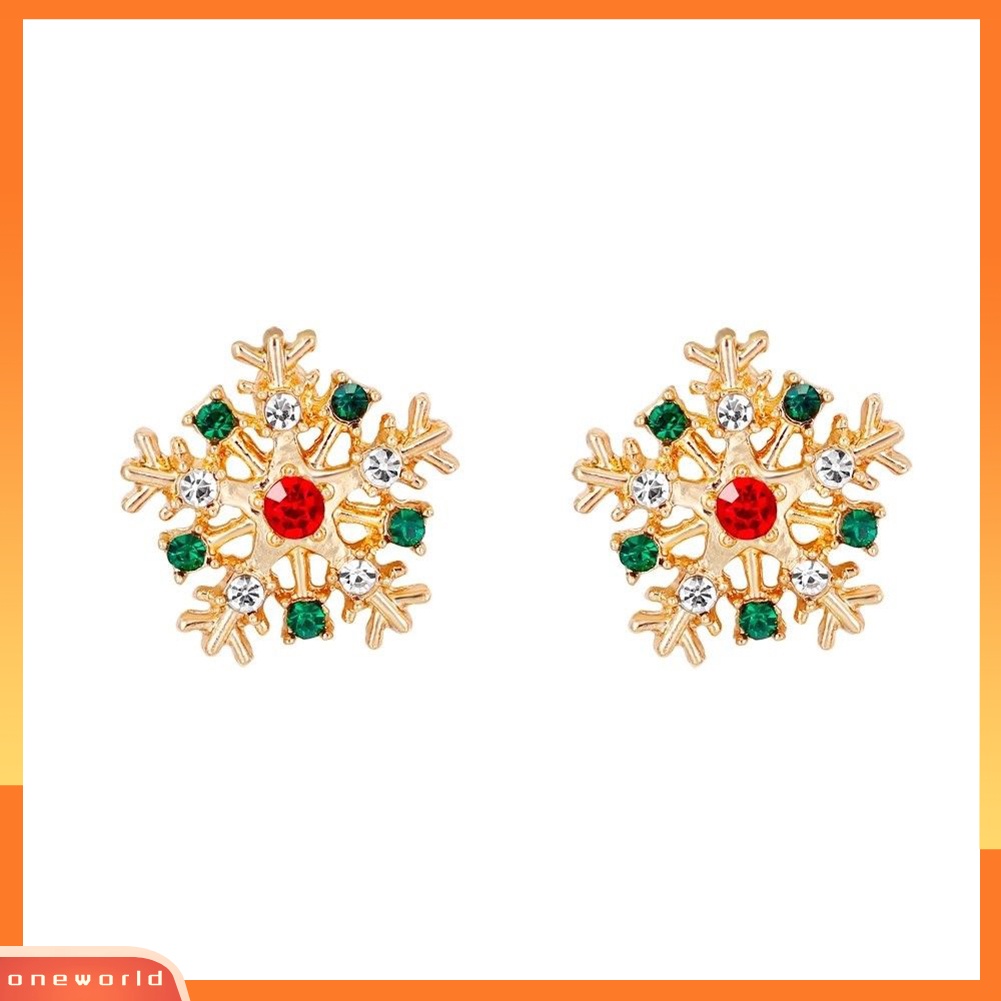 [WOD] Wanita Fashion Natal Snowflake Hias Berlian Imitasi Perhiasan Ear Stud Earrings