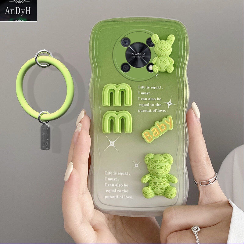 Andyh Desain Baru Untuk Huawei Nova Y90 Case 3D Cute Bear+ Solid Color Bracelet Fashion Premium Gradient Soft Phone Case Silikon Shockproof Casing Pelindung Penutup Belakang