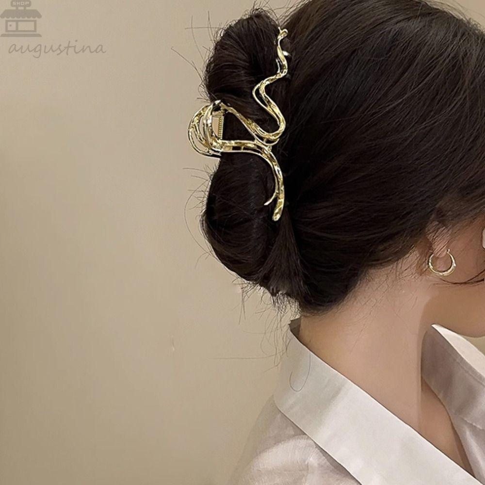 Agustina Cakar Rambut Logam Kepribadian Tidak Biasa Sederhana Untuk Gadis Hiu Klip Hiasan Kepala Besar Untuk Wanita Garis Ulir Women Hair Clips