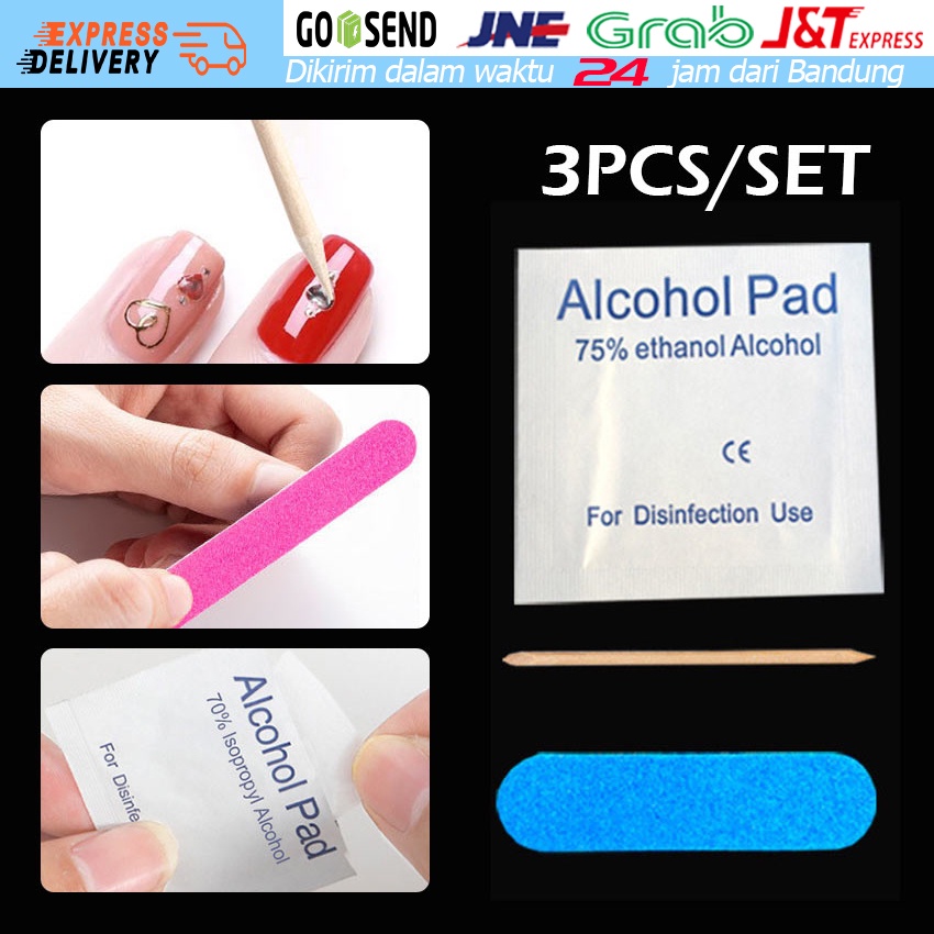 3 Pcs/Set Toolkit Kuku Palsu | Peralatan Kuku Palsu | Nail Tools 1 Kikir Kuku+1 Kapas Alkohol+1 Tong