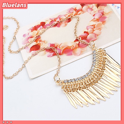 [BLS] Wanita Warna Emas Jumbai Tergantung Berlian Imitasi Choker Rantai Panjang Kalung Pesta