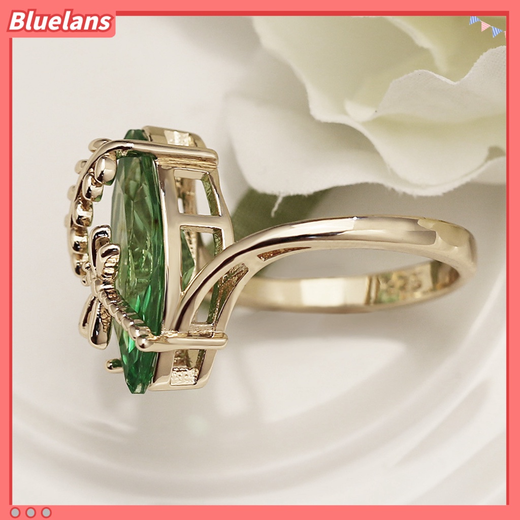 [BLS] Cincin Berlian Imitasi Transparan Emerald Faux Gemstone Dragonfly Decor Ring Untuk Pernikahan