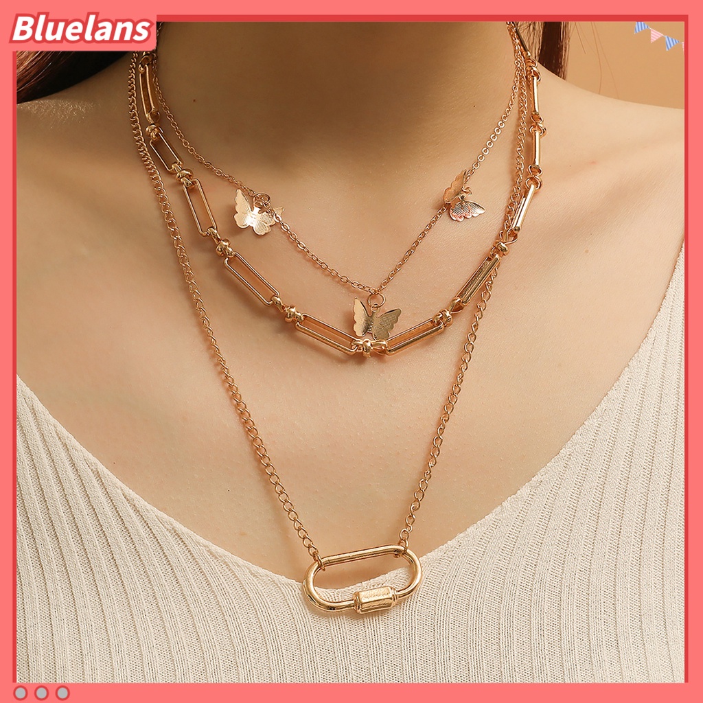 [BLS] Wanita Kalung Multi Bentuk Hip Hop Dipanjangkan Panjang Bentuk Bintang Multi-layer Lady Necklace Daily Jewelry