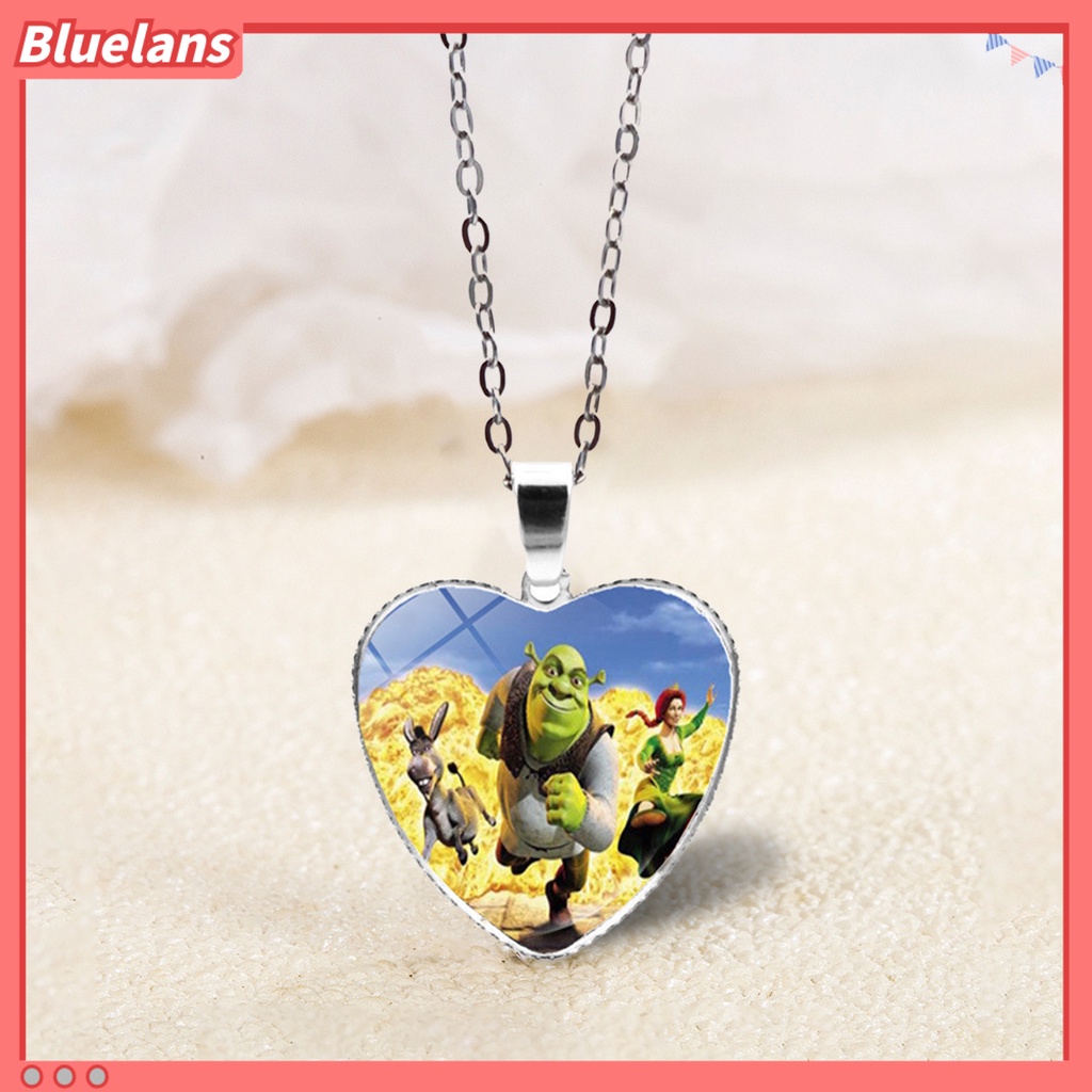 [BLS] Liontin Kalung Hati Motif Kartun Shrek Perhiasan Kilau Cerah Kalung Dapat Disesuaikan Untuk Ulang Tahun