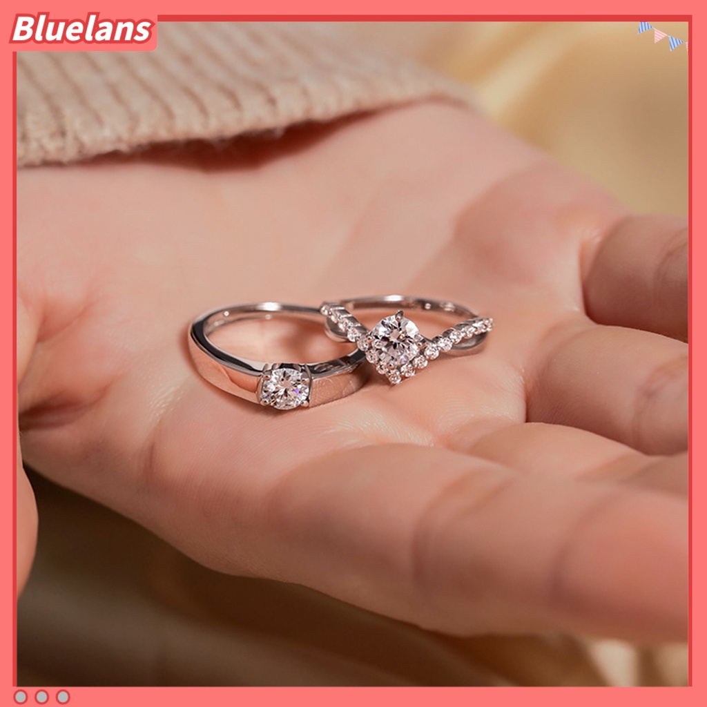 [BLS] Pasangan Cincin Pembukaan Dapat Disesuaikan Mewah Hadiah Pernikahan Berlian Imitasi Berkilau Wanita Pria Cincin Fashion Perhiasan