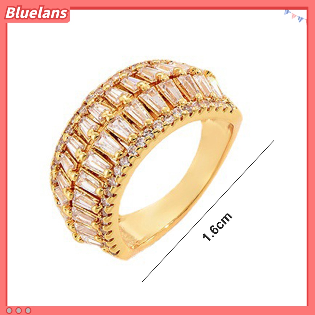 [BLS] Jari Cincin Cubic Zirconia Pembukaan Yang Dapat Disesuaikan Temperamen Hias Berdandan Geometris Mewah Baris Ganda Cincin Perhiasan Aksesori