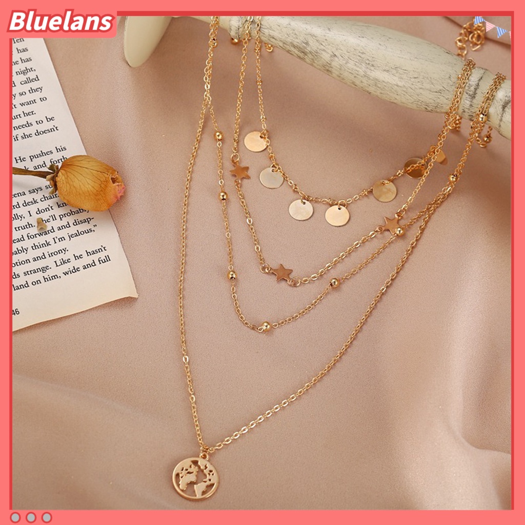 [BLS] Wanita Kalung Tahan Lama Warna Solid Stainless Indah Multi Bentuk Dekoratif Kreatif Multi-layer Bintang Payet Lady Liontin Perhiasan Perempuan