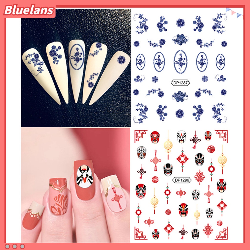 [BLM] Stiker Kuku Gaya Cina Pola Indah Kertas Warna-Warni Kuku Decal DIY Nail Art Ornamen Kecantikan Aksesoris