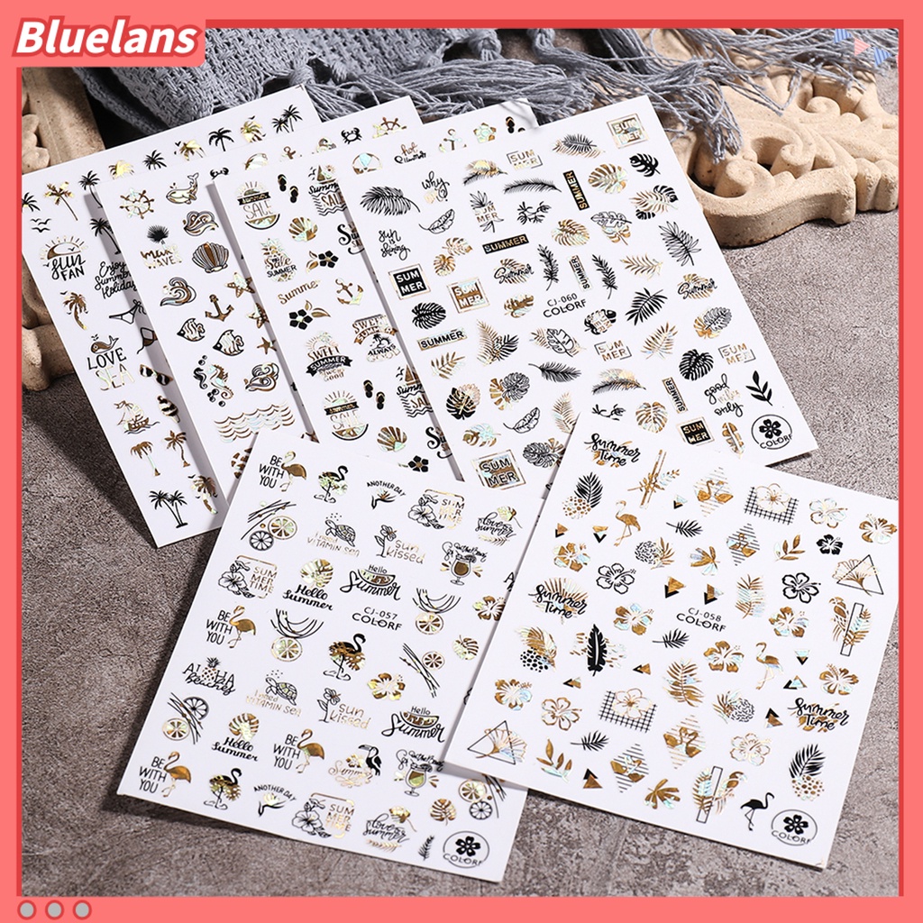 [BLM] Stiker Dekorasi Kuku Green Leaves Marine Life Decal Self-adhesive Lucu Graffiti 2D Nail Art Stiker Manicure Decal Perlengkapan Kuku