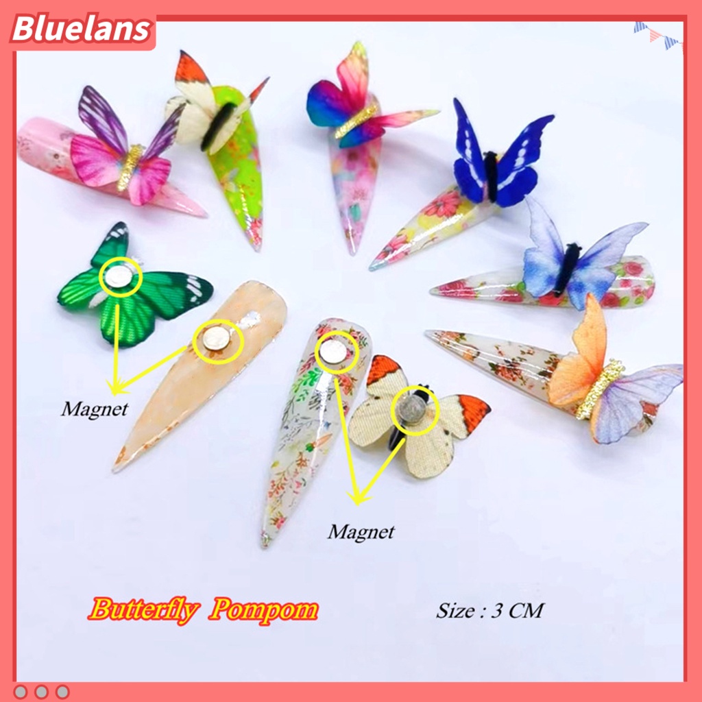 [BLM] 6pcs Hiasan Kuku Realistis Tampil Dapat Dilepas Warna Vibrant Mempesona Efek Visual Mudah Diterapkan Warna-Warni Hidup 3D Kupu-Kupu Nail Art Dekorasi Perlengkapan Kuku