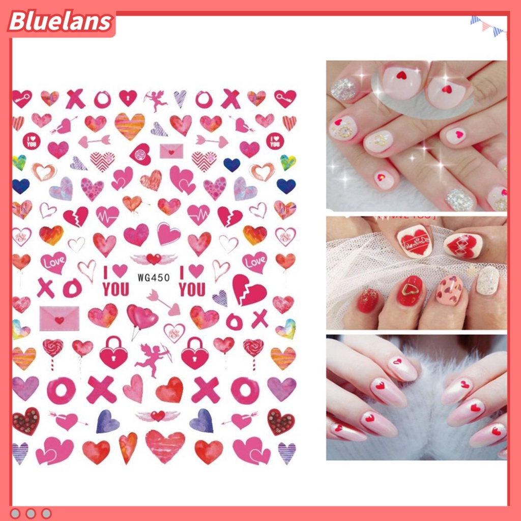 [BLM] Stiker Kuku Romantis Warna-Warni Perekat Diri Kuat Lengket Dapat Dilepas Hias DIY Valentines Day Heart Red Lip Series Nail Art Decal Untuk Salon