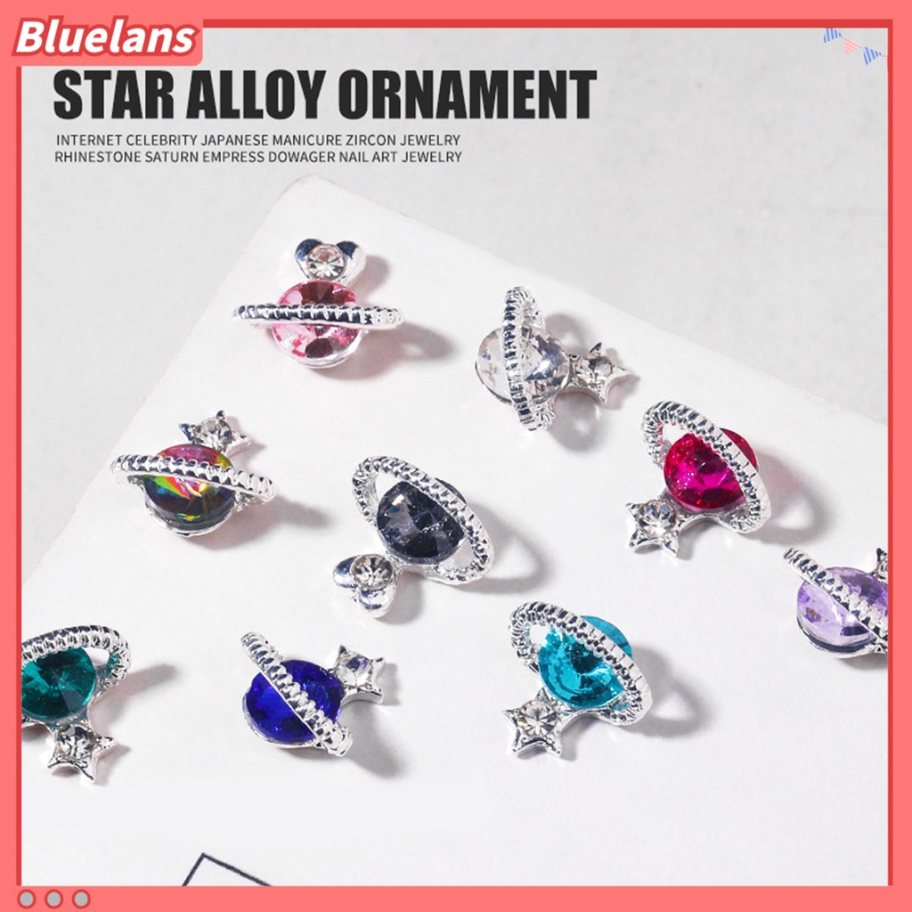 [BLM] 10pcs Nail Art Decor Heart 3D Desain Planet Mempesona Efek Visual Berlian Imitasi Pesona Kuku Berkilau DIY Cubic Zirconia Nail Art Perhiasan Untuk Wanita