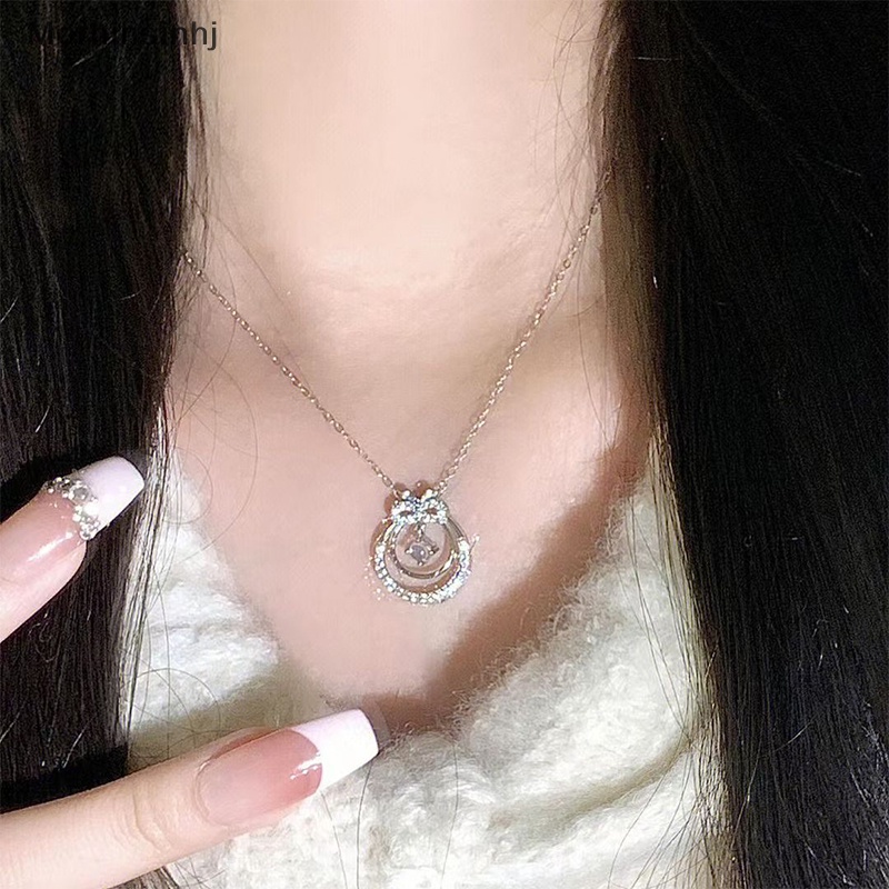 Mornin Kristal Mengkilap Ikatan Simpul Bulat Berongga Kalung Indah Rantai Klavikula Fashion Kalung Untuk Wanita Trendi Perhiasan Aesthetic id