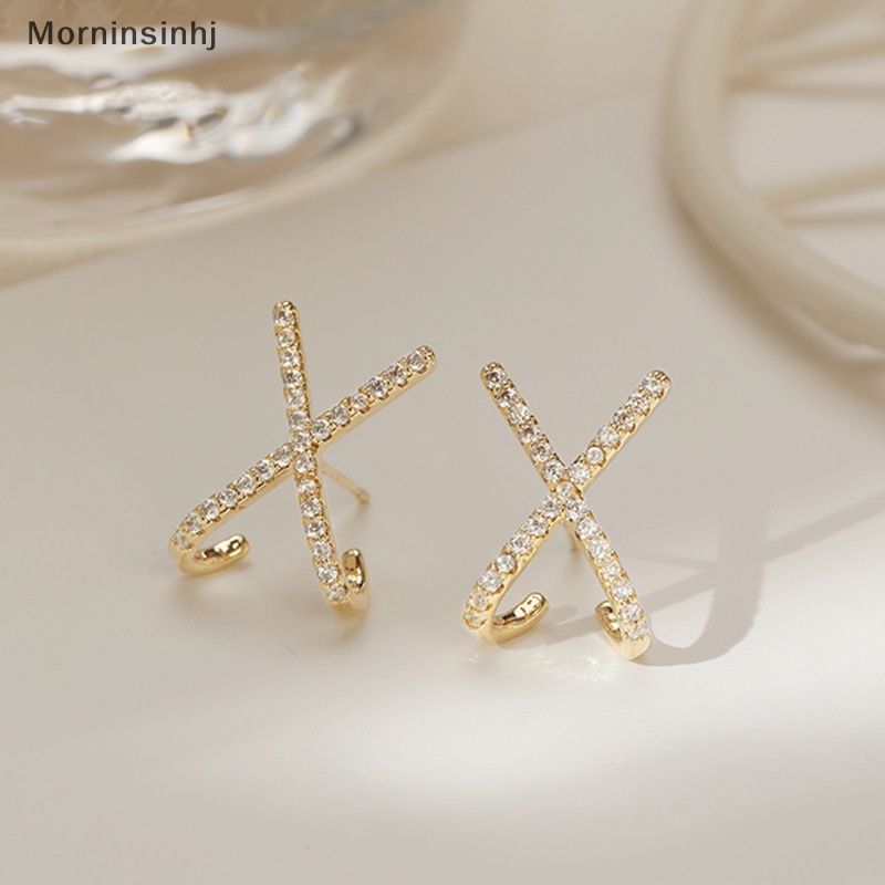 Mornin 1pasang Gaya Sederhana Cahaya X-shaped Earrings Ear Stud Fashion Perhiasan Berlian Imitasi Kreatif Untuk Wanita Gadis Hadiah Ulang Tahun id