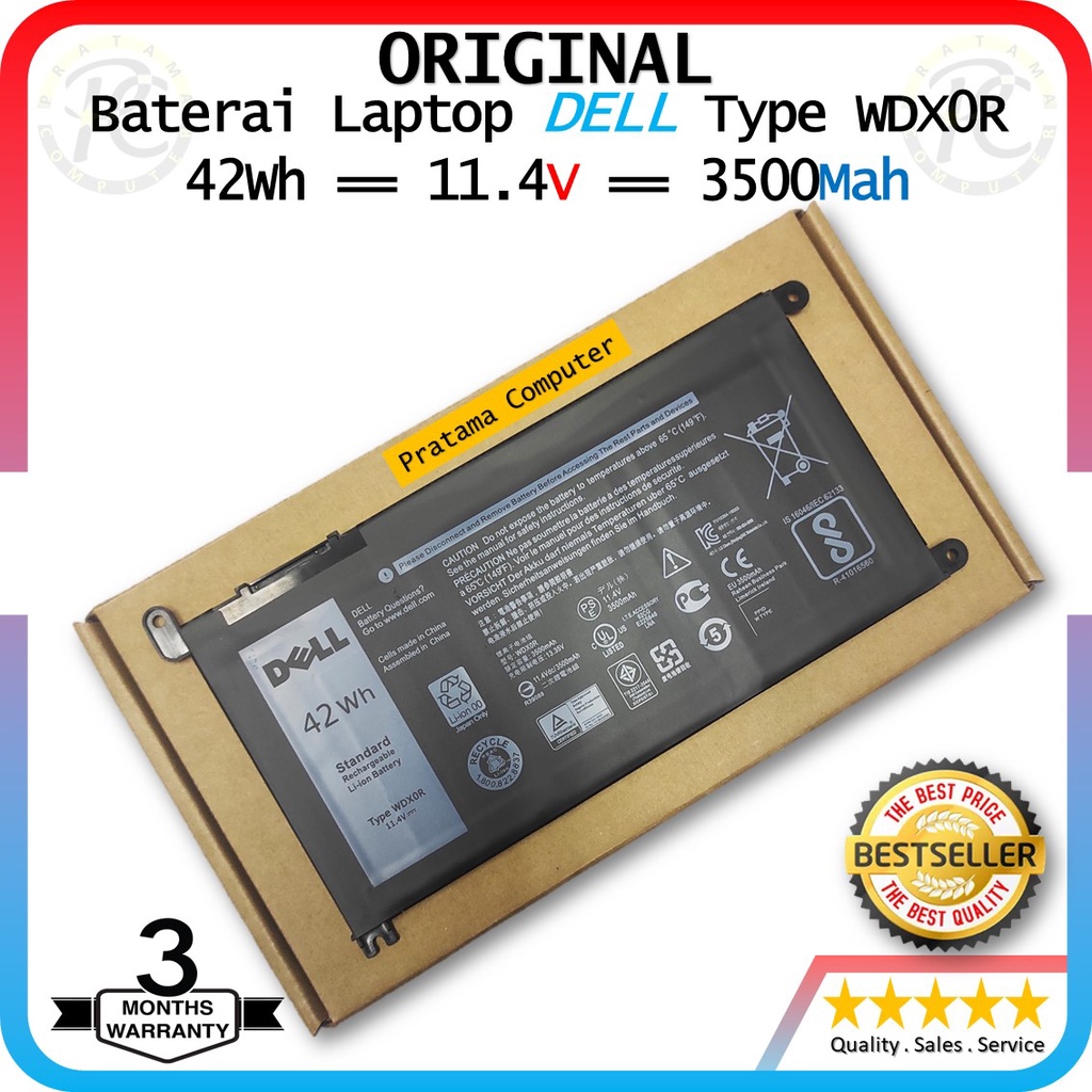 Baterai Laptop Dell WDXOR 15 7569 P58F 17 5765 Inspiron i5368 11.4V 42Wh