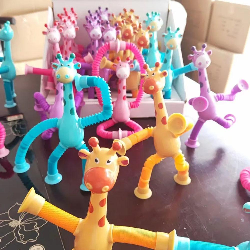 Luminous Pop Tabung Led Telescopic Suction Cup Mainan Anak Telescopic Giraffe Fidget Toys Dewasa Mainan Pencet Pereda Stress