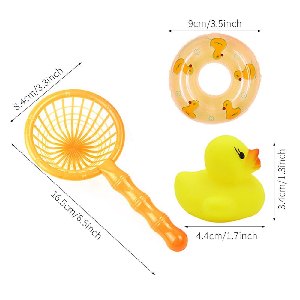 Timekey 5Pcs /set Bayi Bebek Apung Mainan Mandi Mini Renang Cincin Karet Bebek Kuning Jaring Ikan Mandi Renang Balita Mainan H8M2