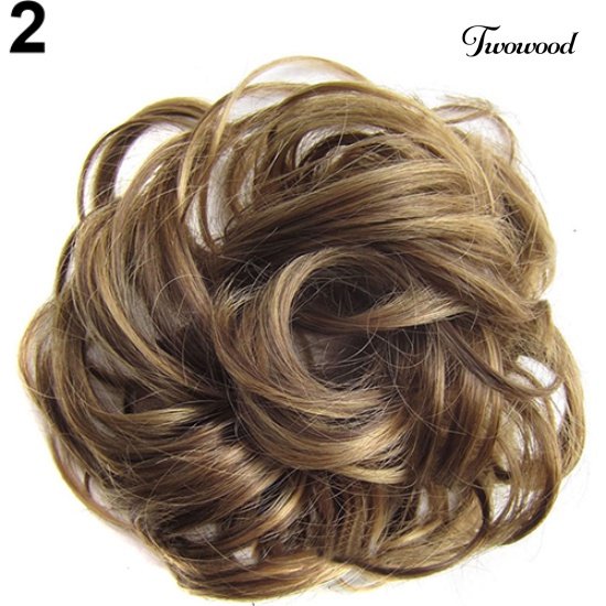 Twowood Wanita Wavy Curly Bun Sintetis Bud Hair Extension Rambut Berantakan Hairpieces