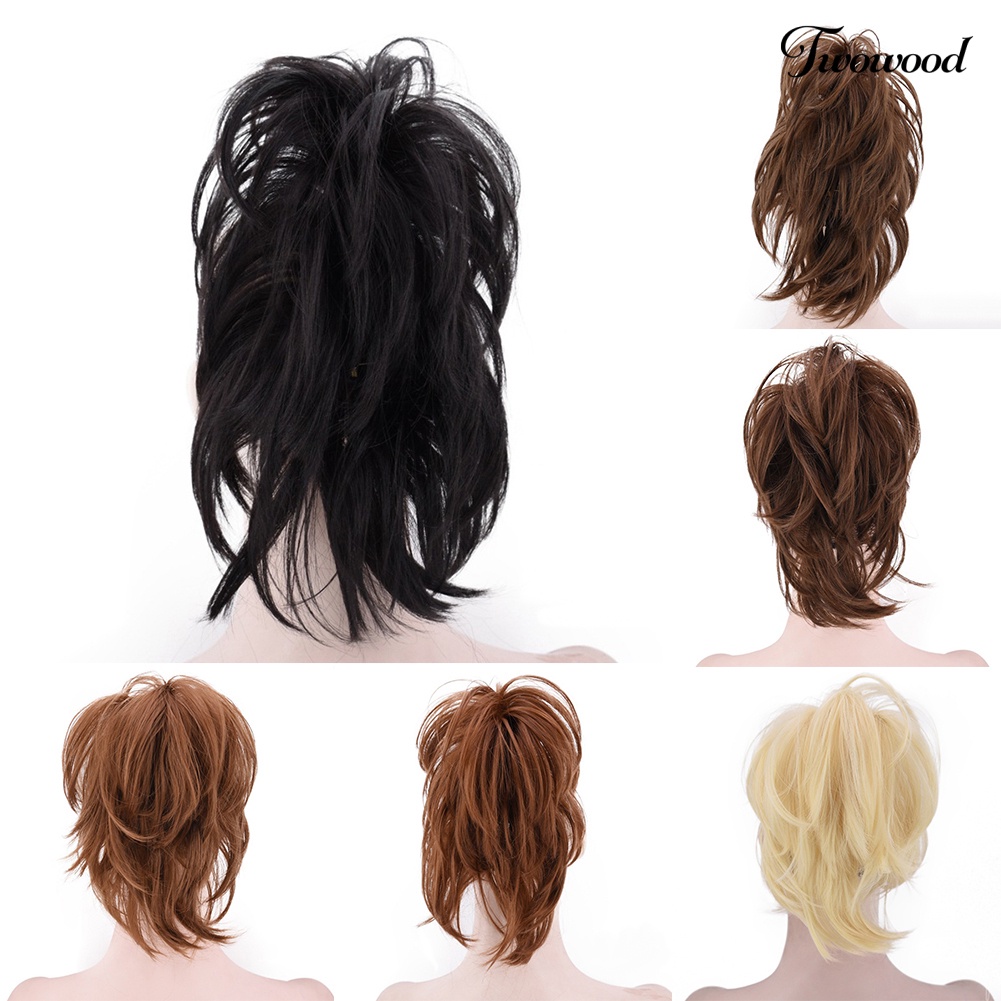 Twowood 30cm Pendek Keriting Klip on Ponytail Rambut Sintetis Ekstensi Pesta Wig Sopak