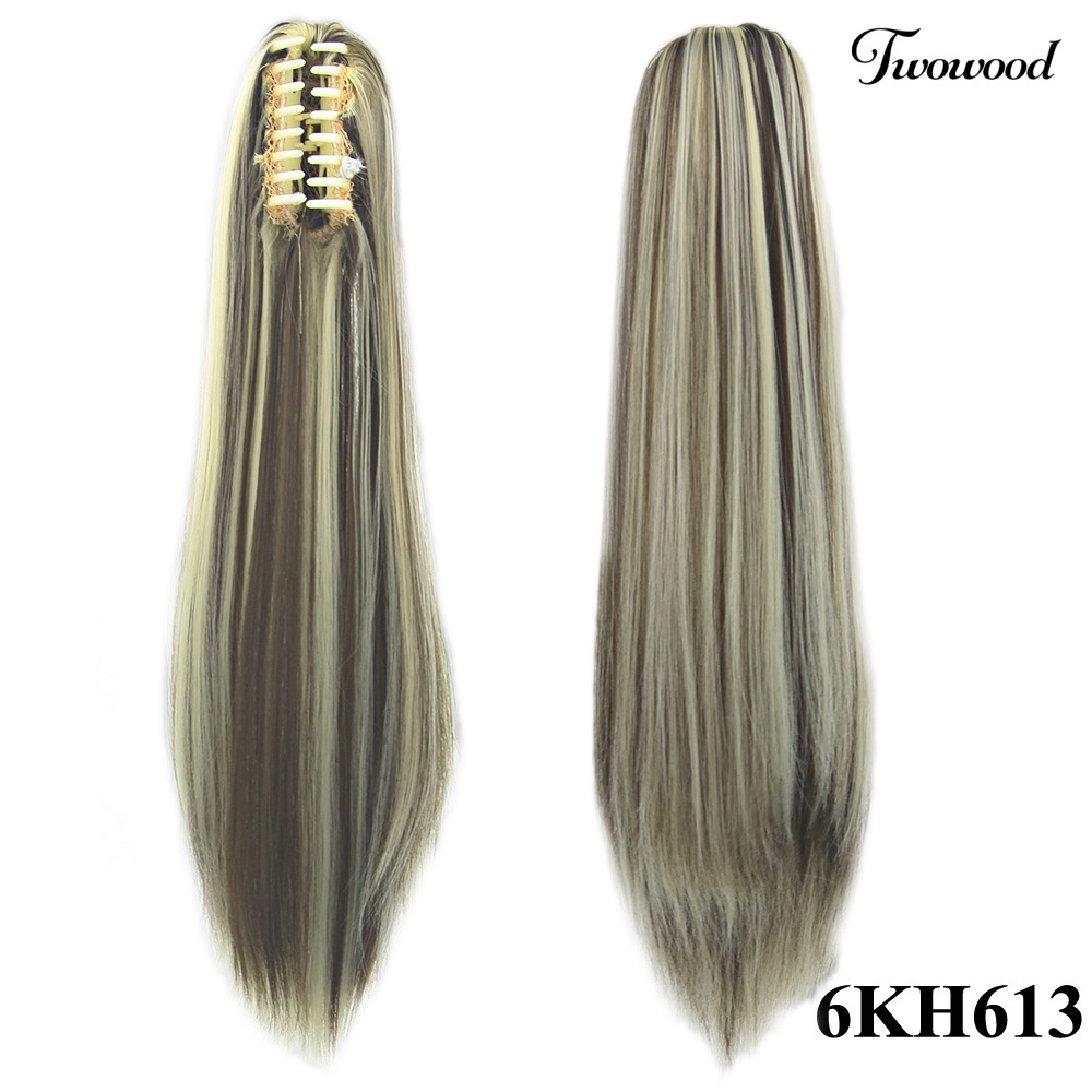 Twowood Serat Sintetis Cakar Clip-in Ponytail Wig Panjang Lurus Rambut Ekstensi Sopak