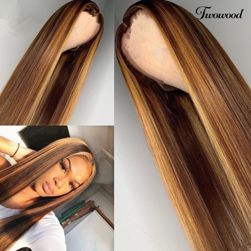 Twowood Wanita Warna Gradien Sintetis Panjang Lurus Pewarna Rambut Palsu Wig Sopak