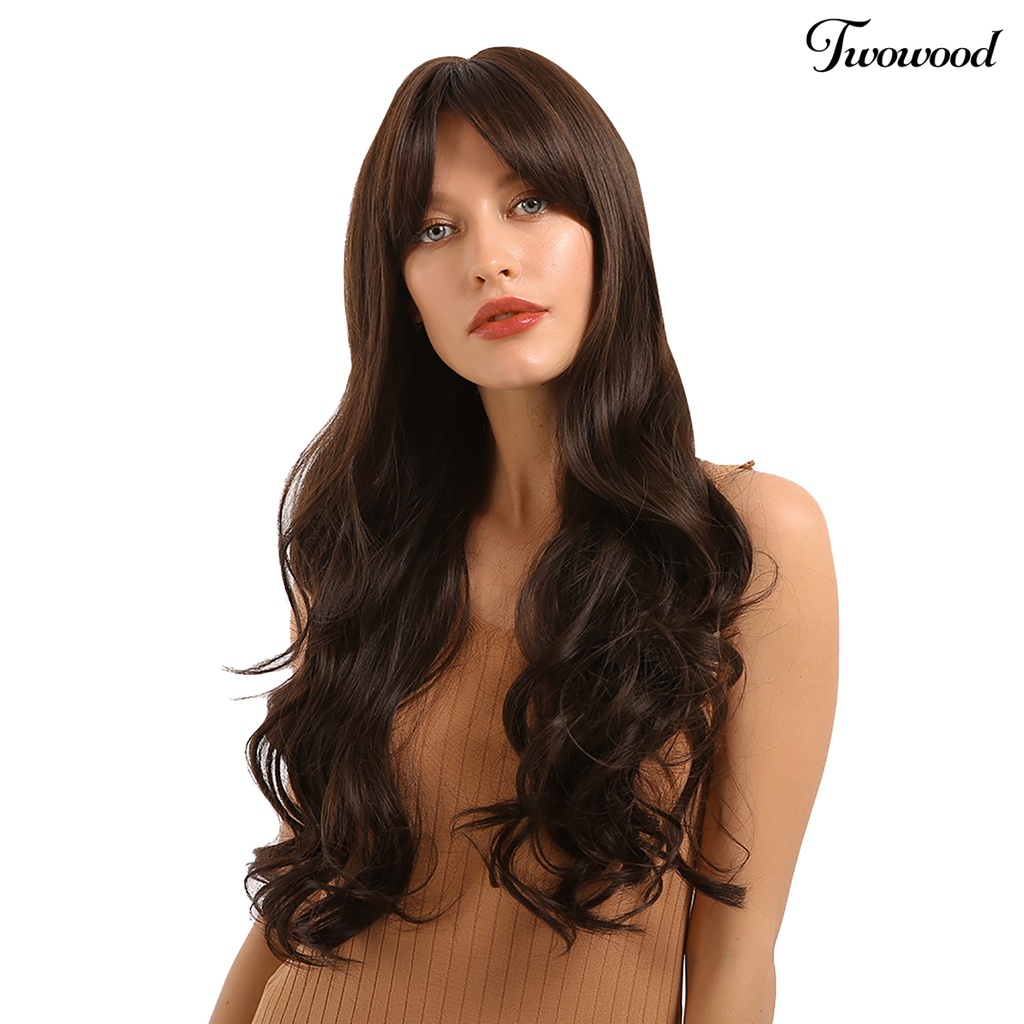 Twowood Wanita Fashion Serat Suhu Tinggi Rambut Keriting Panjang Sintetis Wig Sopak